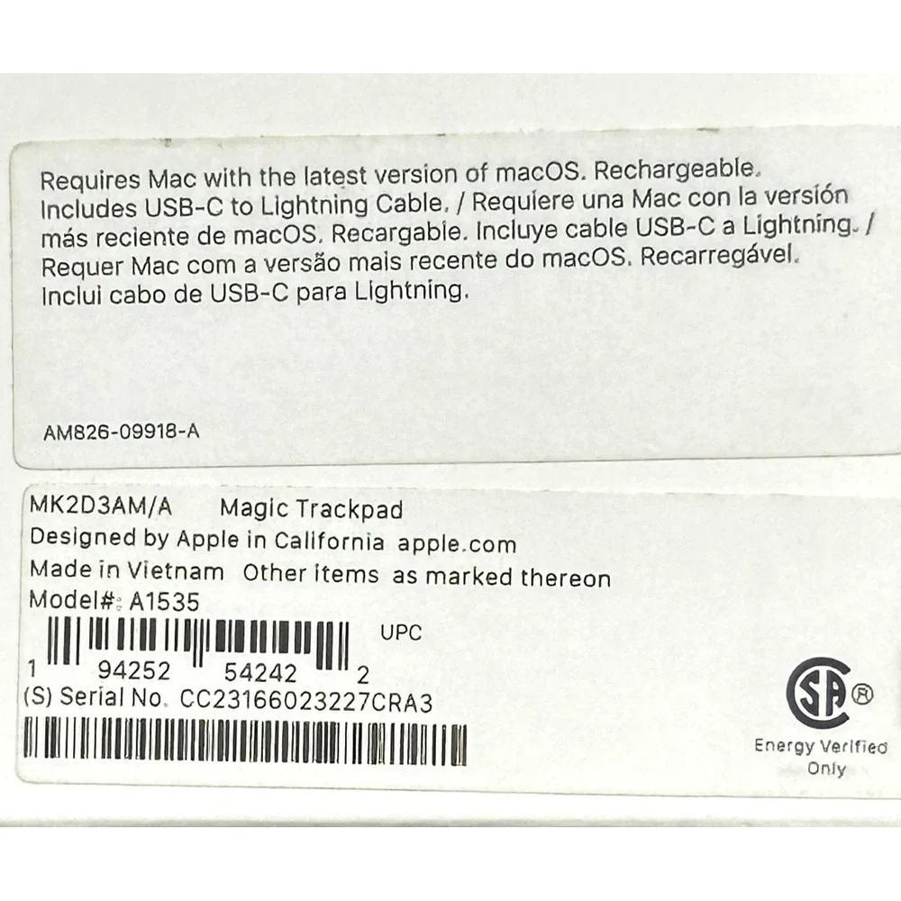 Apple Magic Trackpad‎ A1535 MK2D3AM/A New Open Box
